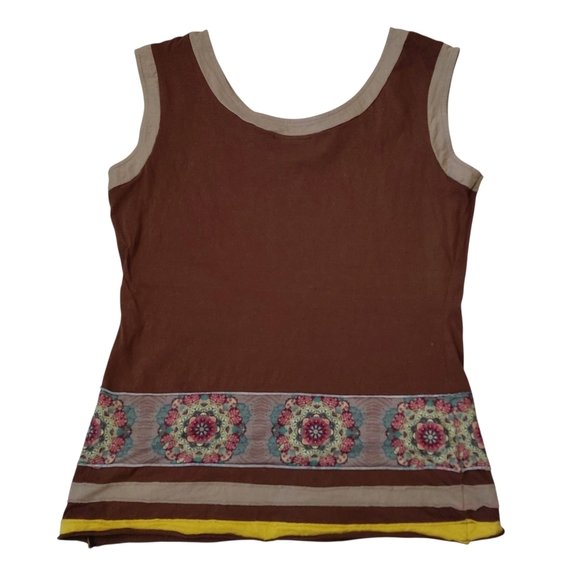 Floral Embellished Brown and Yellow Women's Tank Top - Picture 2 of 5